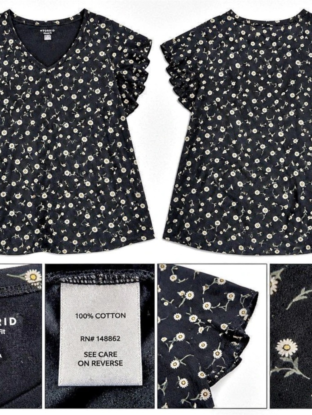 Torrid Classic Fit Floral Short Sleeve Top in Black & White Size 4